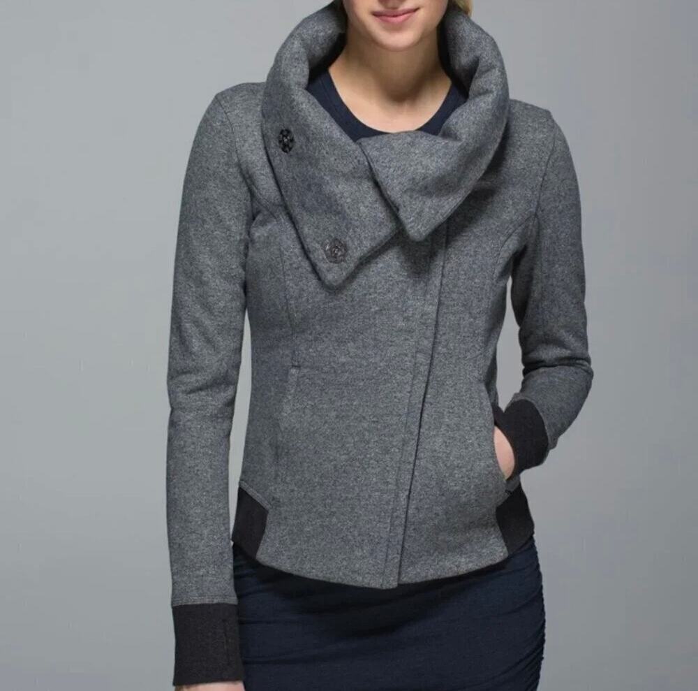 Lululemon Gray Jacket Fleece Collared Full Zip Slim Fit Size 4